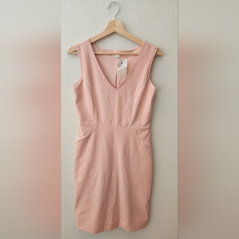 NWT Soft Pink V Neck Bodycon Sheath Midi Dress S Cocktail Barbiecore Academia